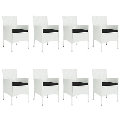 9 pcs conjunto de jantar p/ jardim c/ almofadões vime PE branco