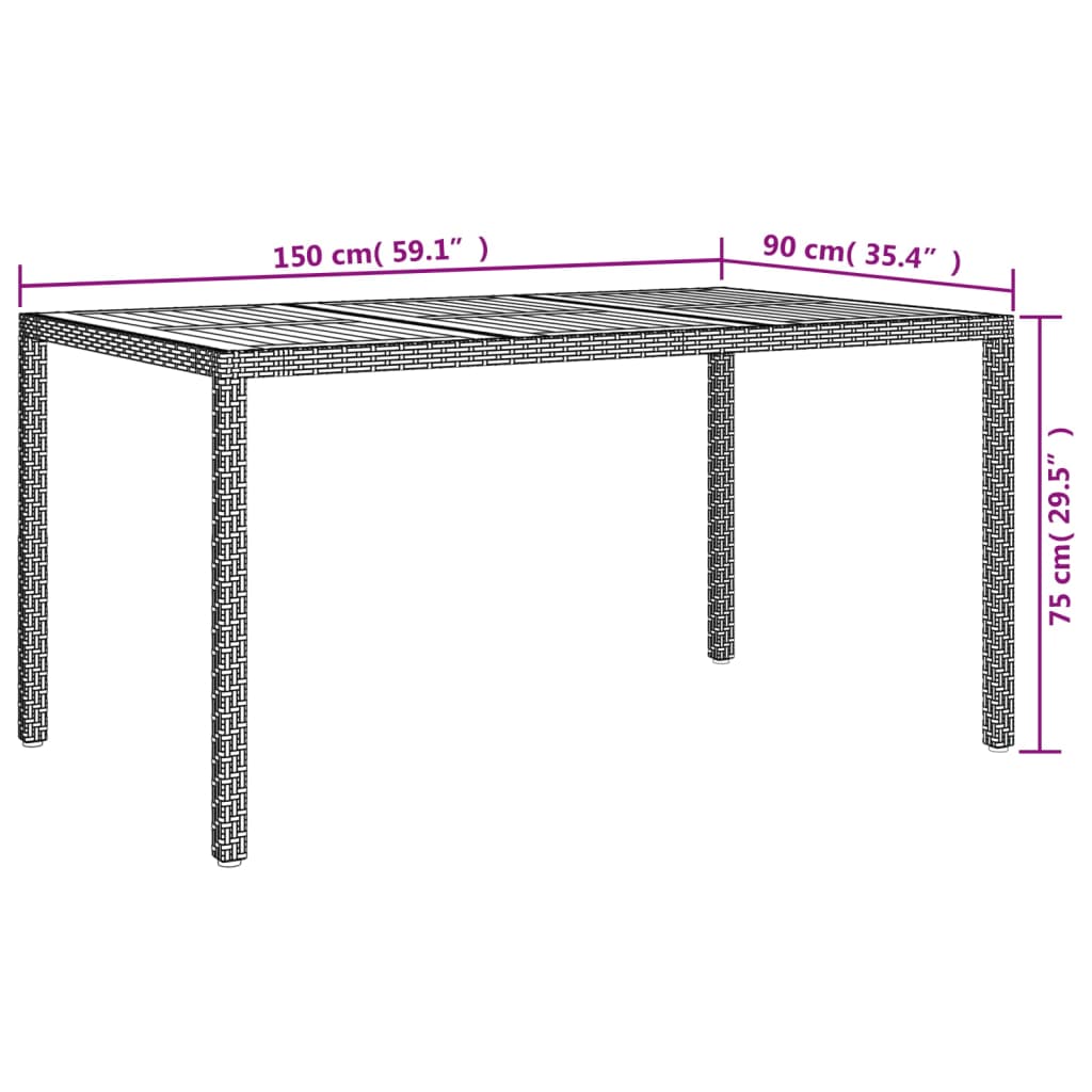 7 pcs conjunto de jantar p/ jardim c/ almofadões vime PE cinza