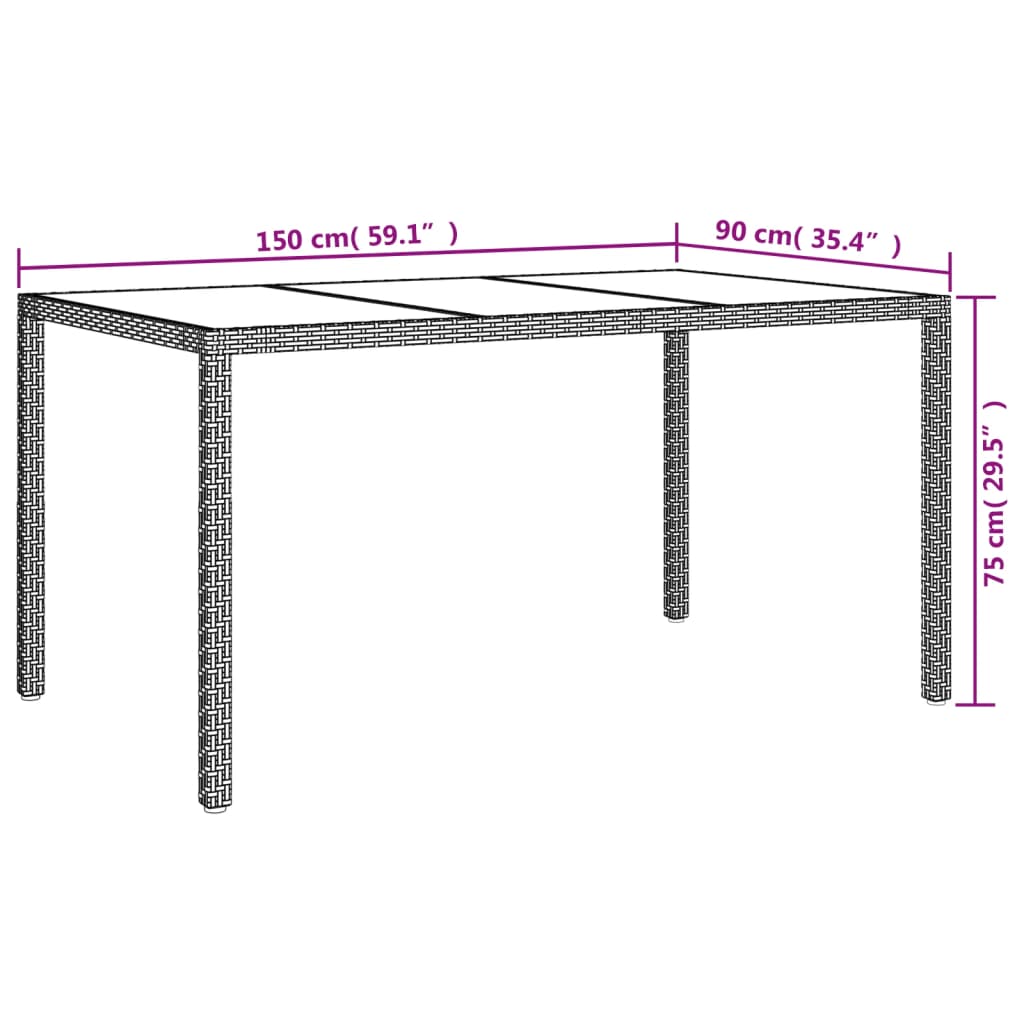 7 pcs conjunto de jantar p/ jardim c/ almofadões vime PE cinza