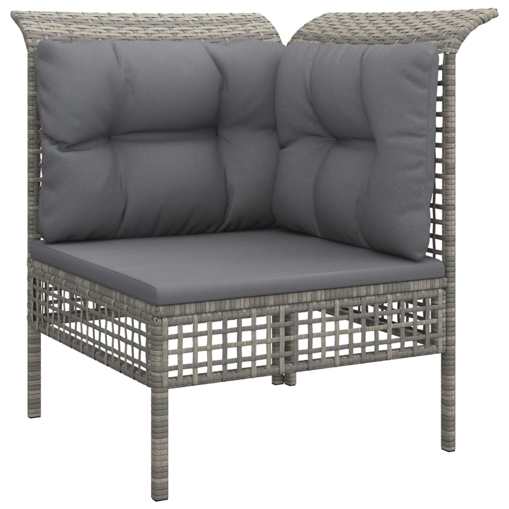 3 pcs conjunto lounge de jardim c/ almofadões vime PE cinzento