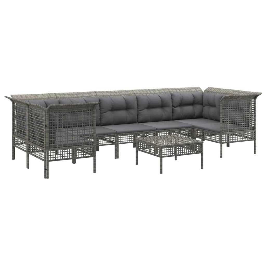 8 pcs conjunto lounge de jardim c/ almofadões vime PE cinzento