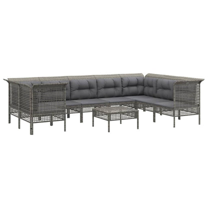 9 pcs conjunto lounge de jardim c/ almofadões vime PE cinzento