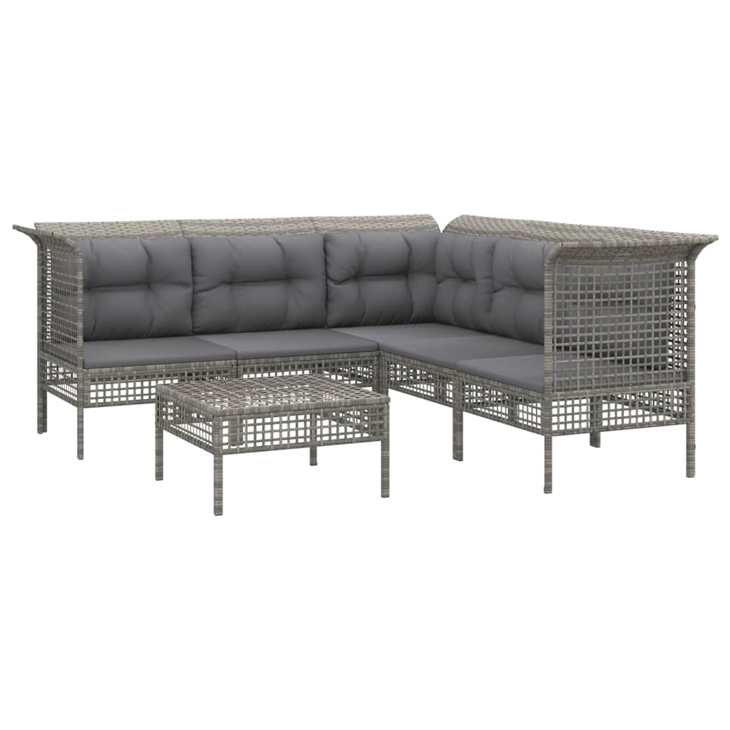 6 pcs conjunto lounge de jardim c/ almofadões vime PE cinzento