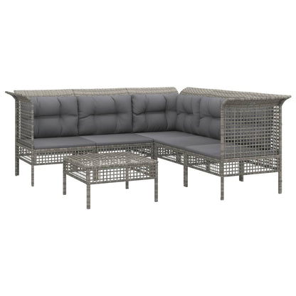 6 pcs conjunto lounge de jardim c/ almofadões vime PE cinzento