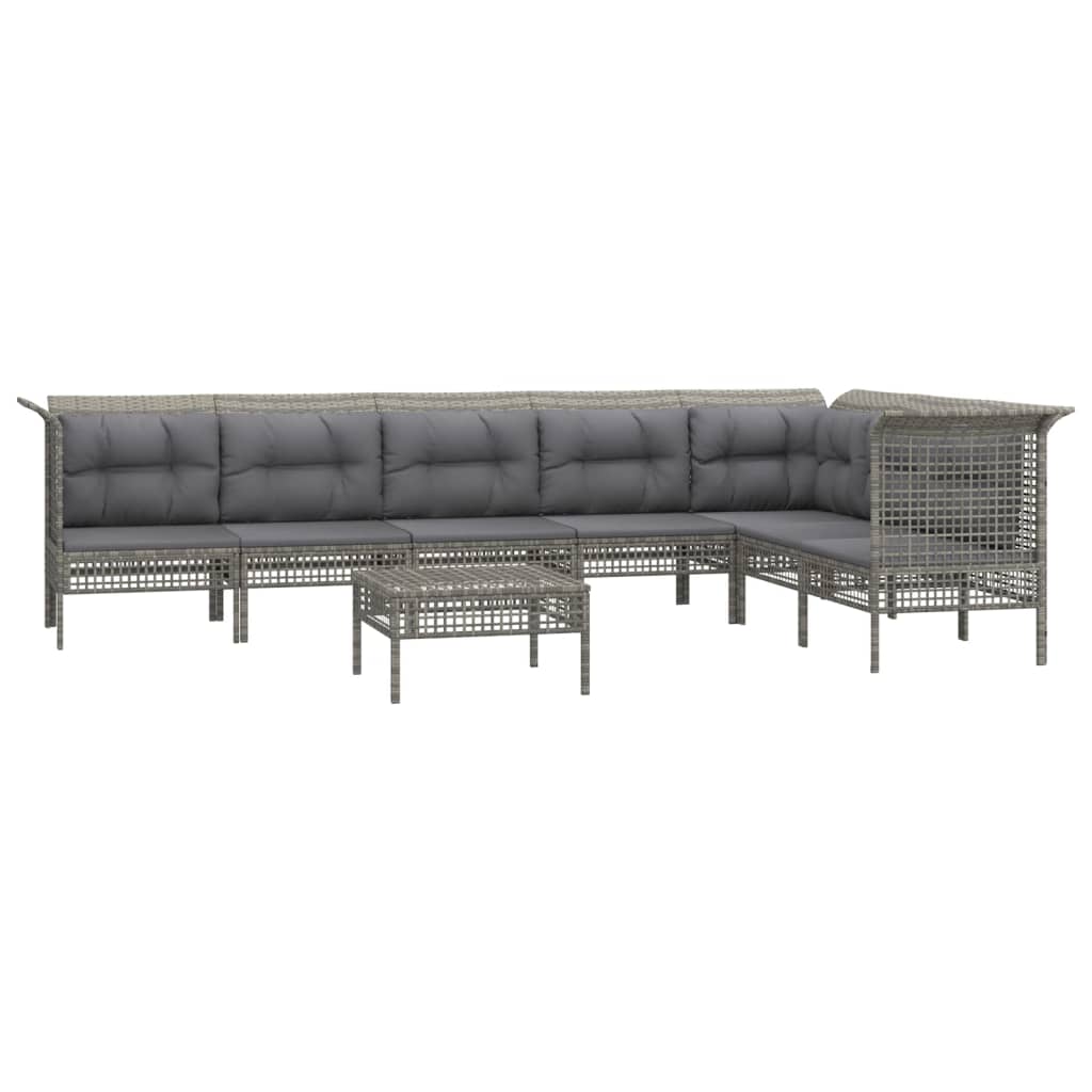 8 pcs conjunto lounge de jardim c/ almofadões vime PE cinzento