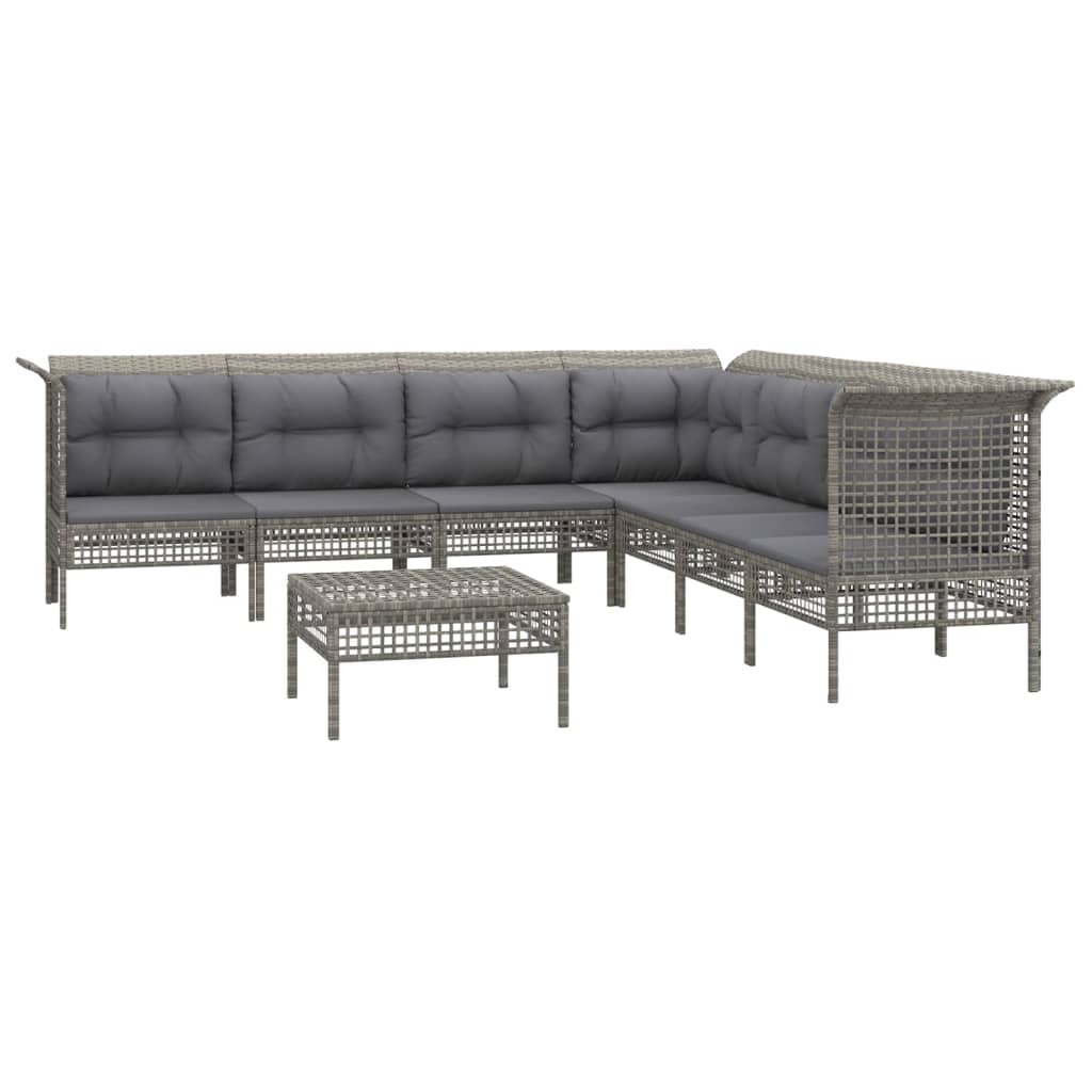 8 pcs conjunto lounge de jardim c/ almofadões vime PE cinzento