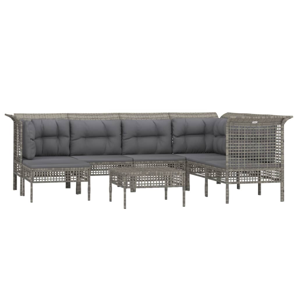 8 pcs conjunto lounge de jardim c/ almofadões vime PE cinzento