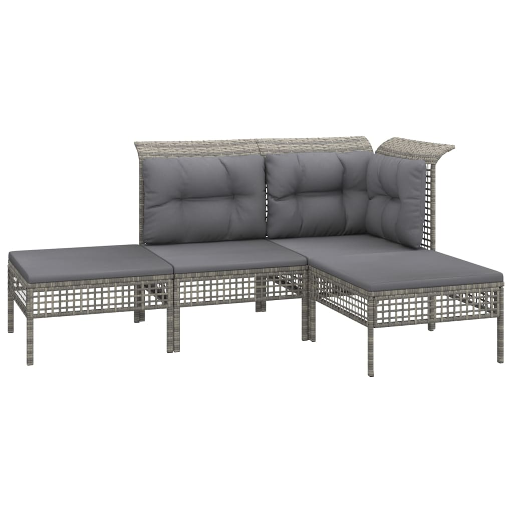 8 pcs conjunto lounge de jardim c/ almofadões vime PE cinzento