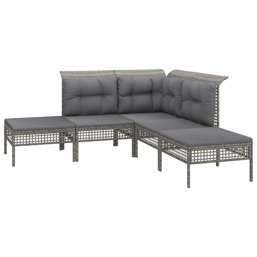 9 pcs conjunto lounge de jardim c/ almofadões vime PE cinzento