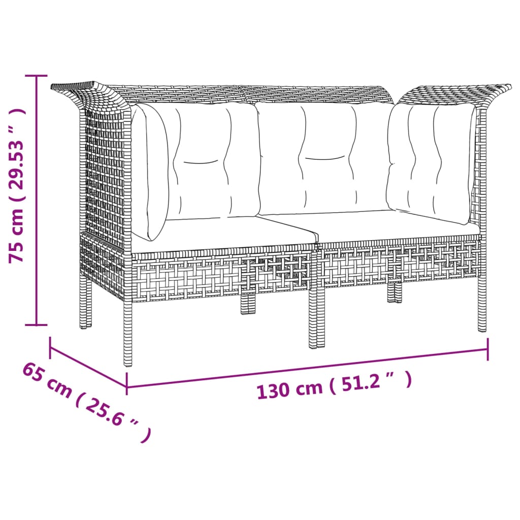 6 pcs conjunto lounge de jardim c/ almofadões vime PE cinzento