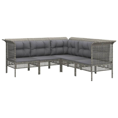 8 pcs conjunto lounge de jardim c/ almofadões vime PE cinzento