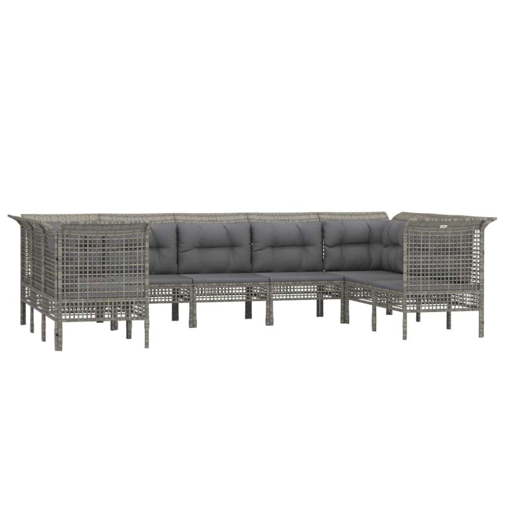 9 pcs conjunto lounge de jardim c/ almofadões vime PE cinzento