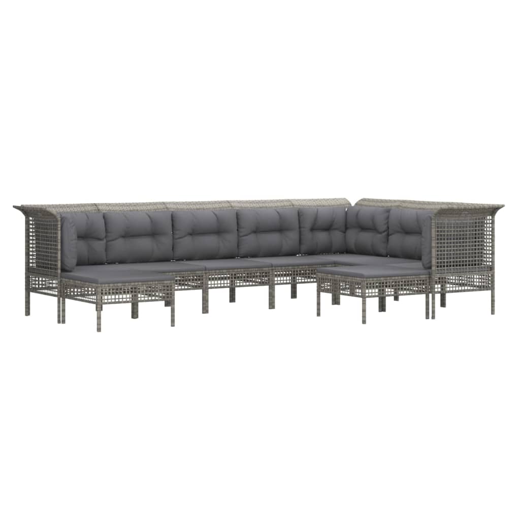 9 pcs conjunto lounge de jardim c/ almofadões vime PE cinzento