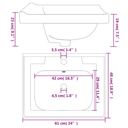 Lavatório casa de banho retangular 61x48x23 cm cerâmica branco