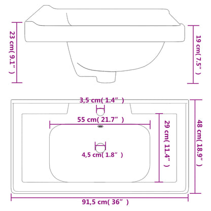 Lavatório casa de banho retangular 91,5x48x23cm cerâmica branco