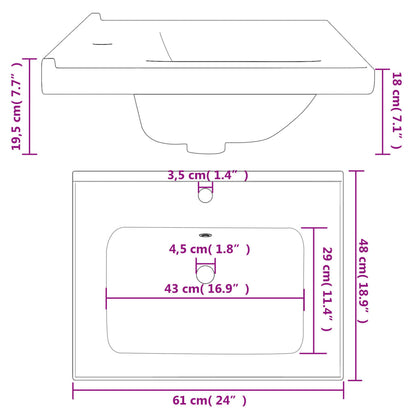 Lavatório casa de banho retangular 61x48x19,5cm cerâmica branco