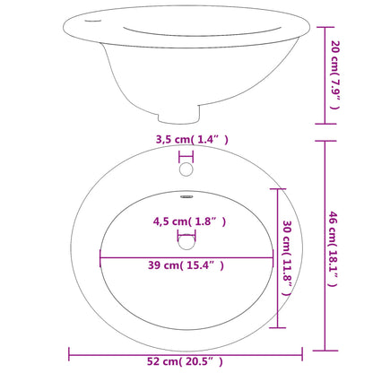 Lavatório casa de banho oval 52x46x20 cm cerâmica branco