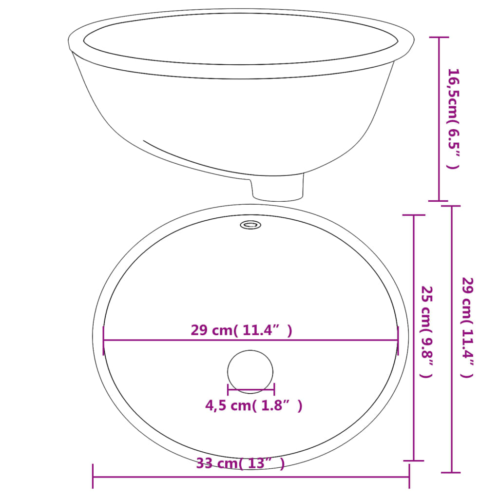 Lavatório casa de banho oval 33x29x16,5 cm cerâmica branco