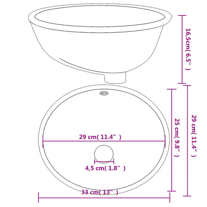 Lavatório casa de banho oval 33x29x16,5 cm cerâmica branco