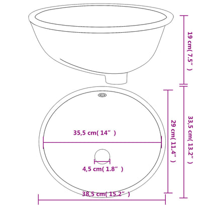 Lavatório casa de banho oval 38,5x33,5x19 cm cerâmica branco