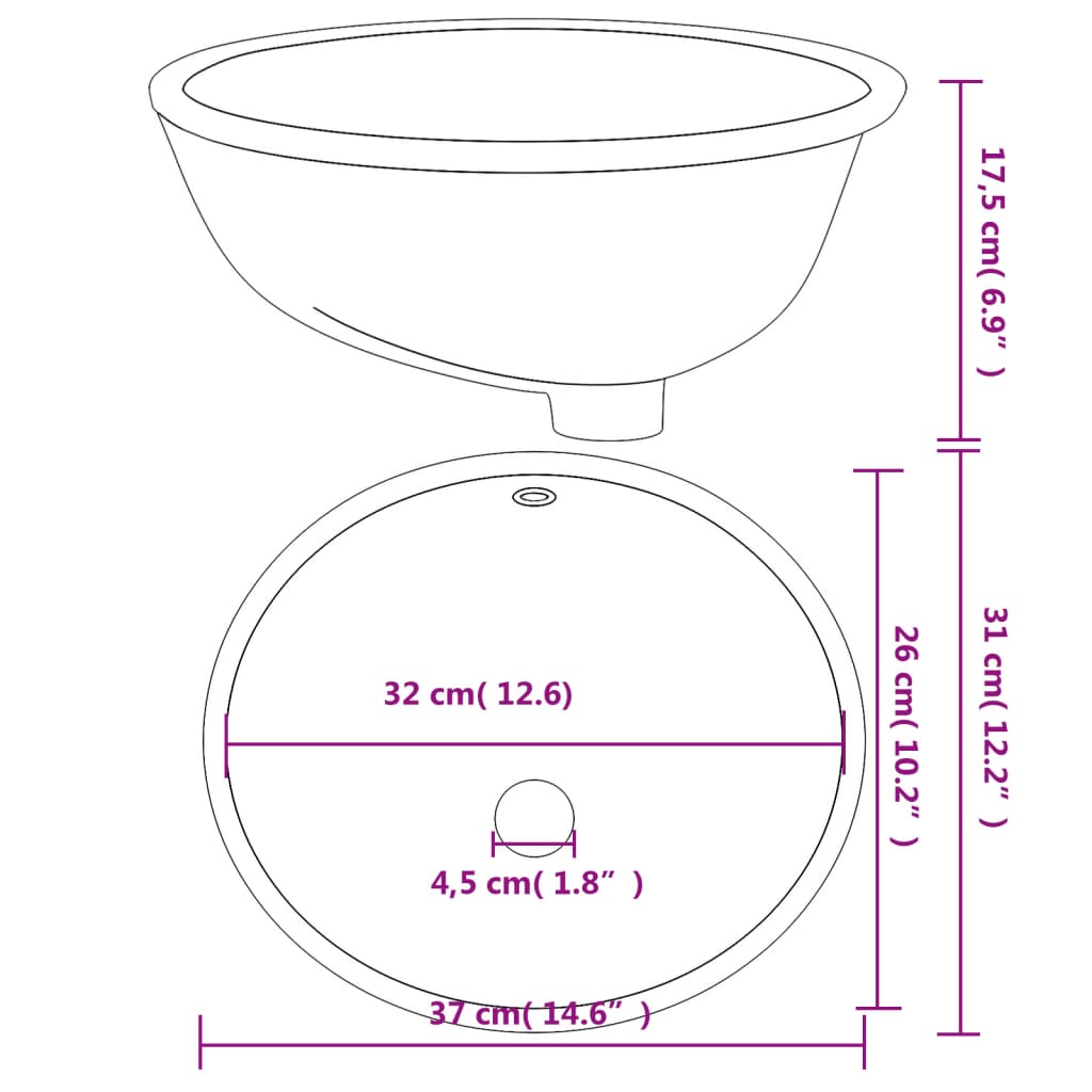 Lavatório casa de banho oval 37x31x17,5 cm cerâmica branco