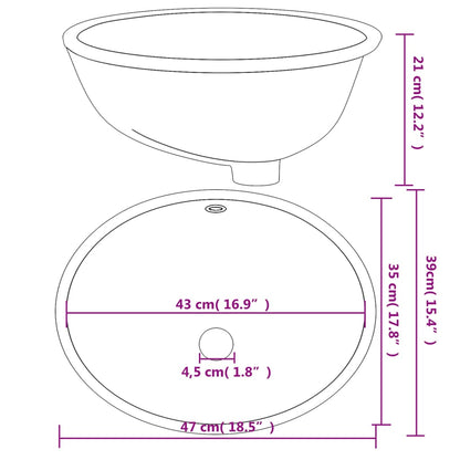 Lavatório casa de banho oval 47x39x21 cm cerâmica branco