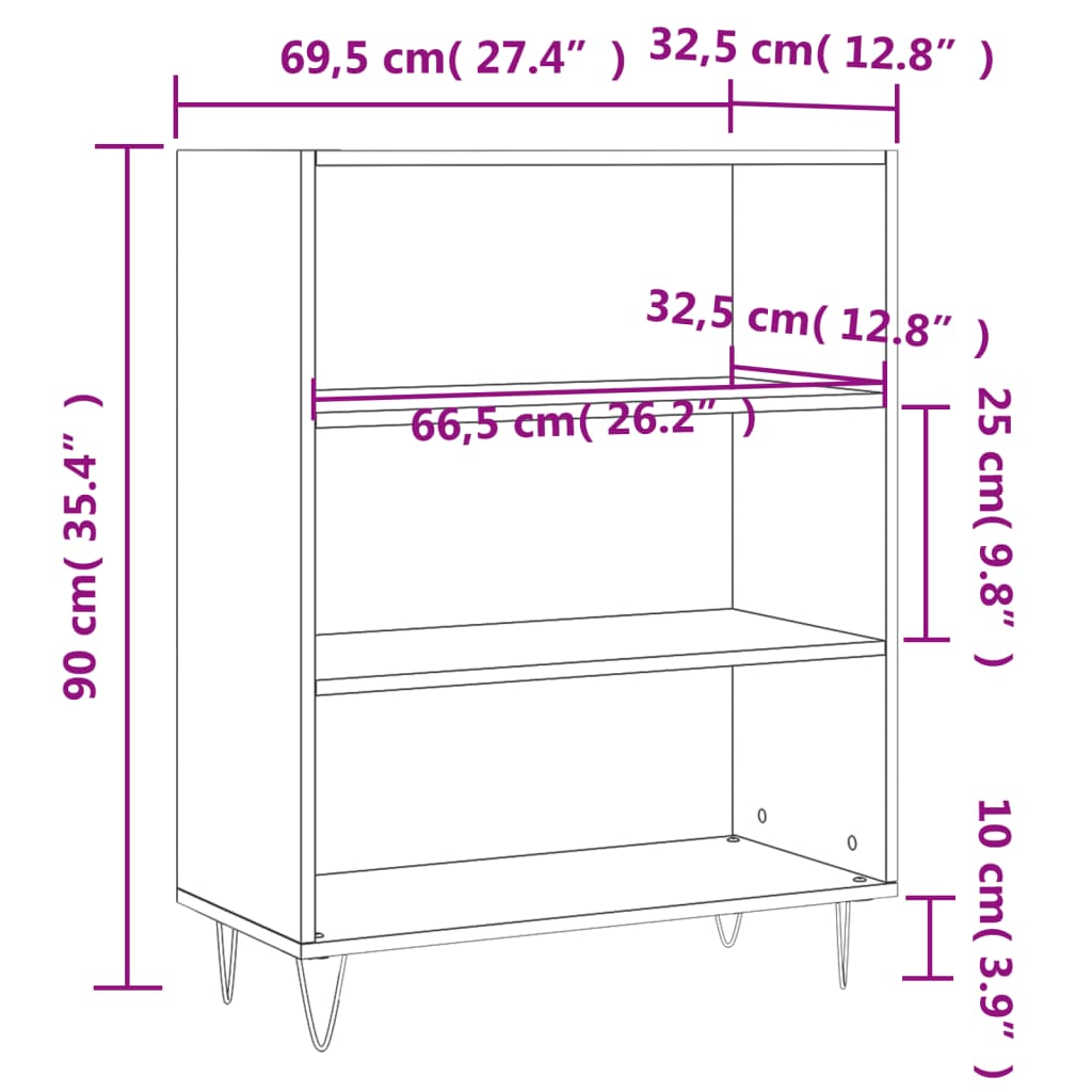 Estante 69,5x32,5x90 cm derivados de madeira cinzento sonoma