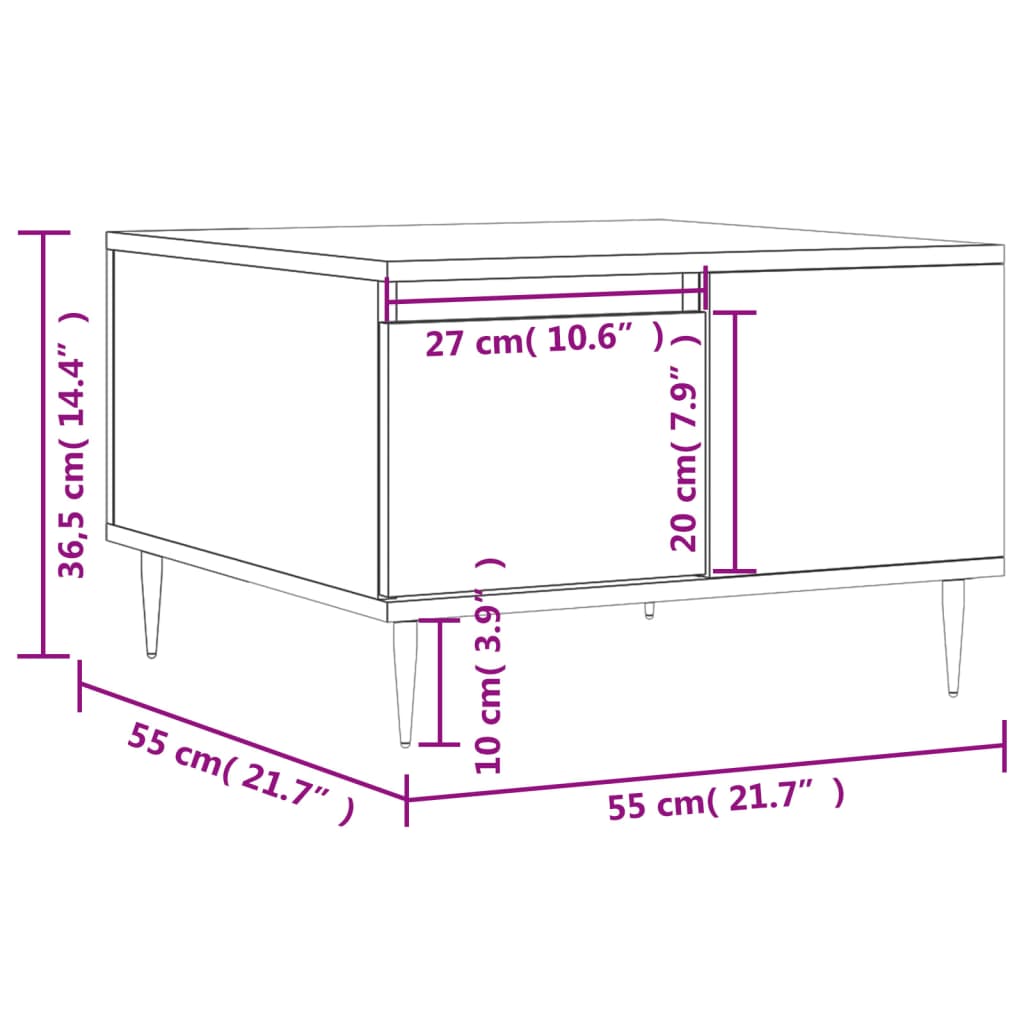 Mesa de centro 55x55x36,5 cm derivados de madeira preto