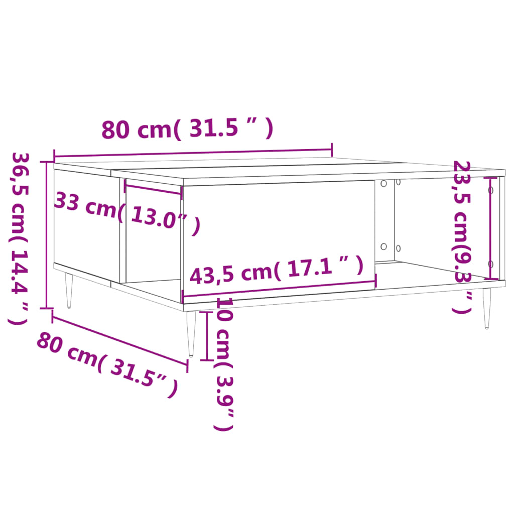 Mesa de centro 80x80x36,5 cm derivados de madeira branco