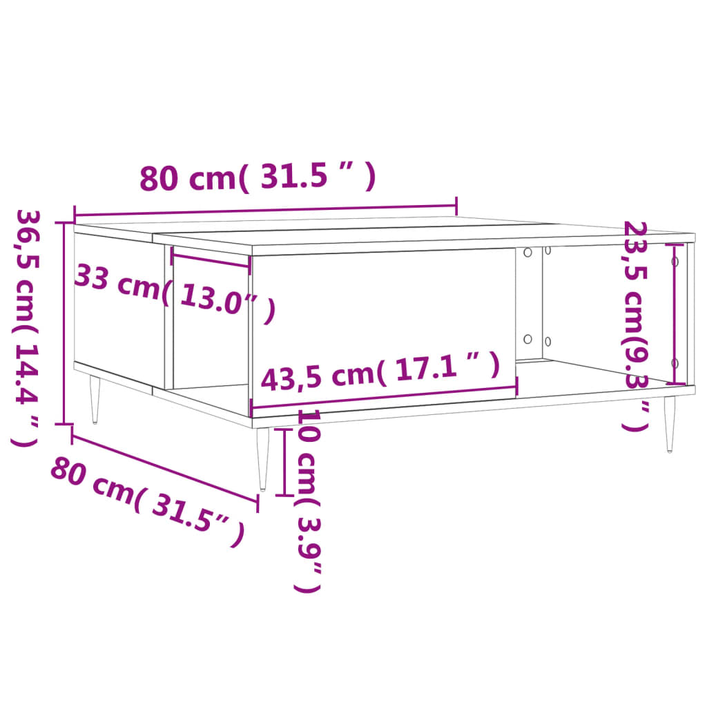 Mesa de centro 80x80x36,5 cm derivados madeira branco brilhante