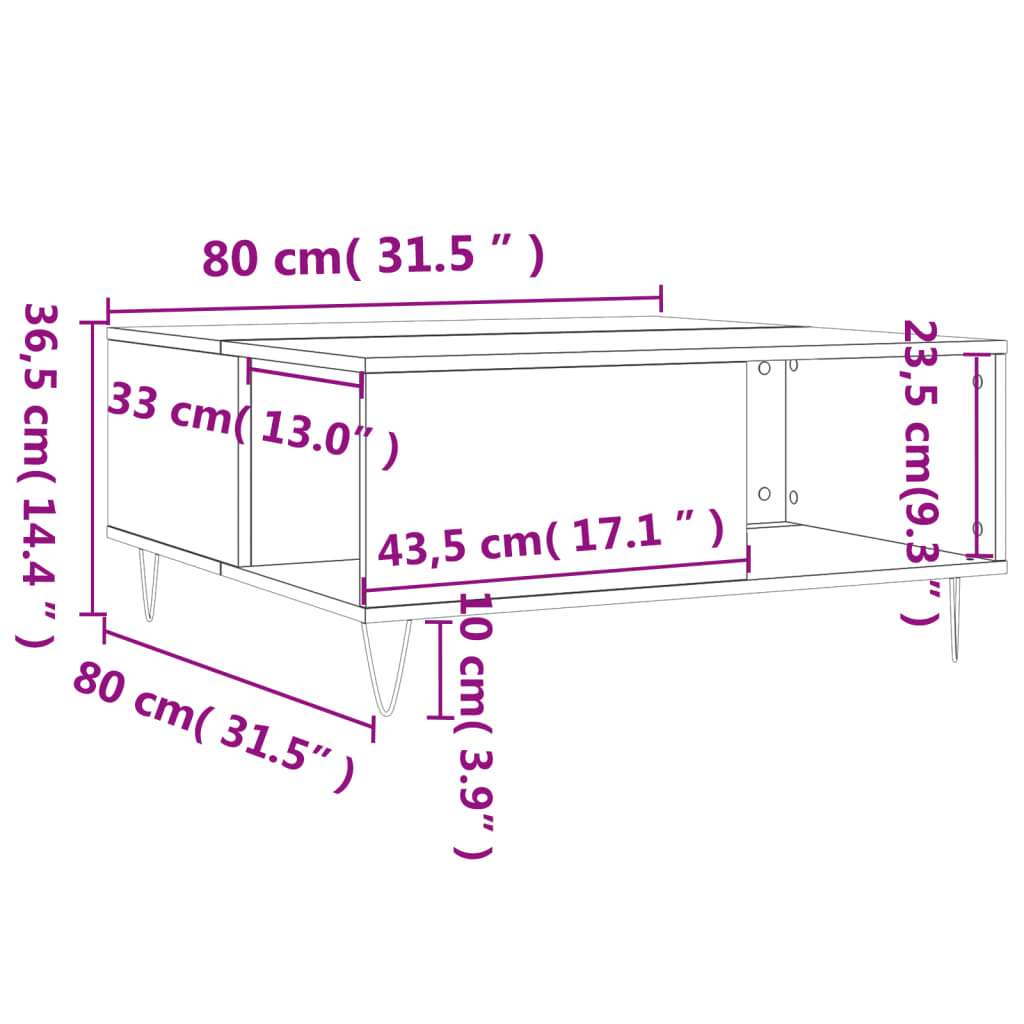 Mesa de centro 80x80x36,5 cm derivados madeira cinzento sonoma