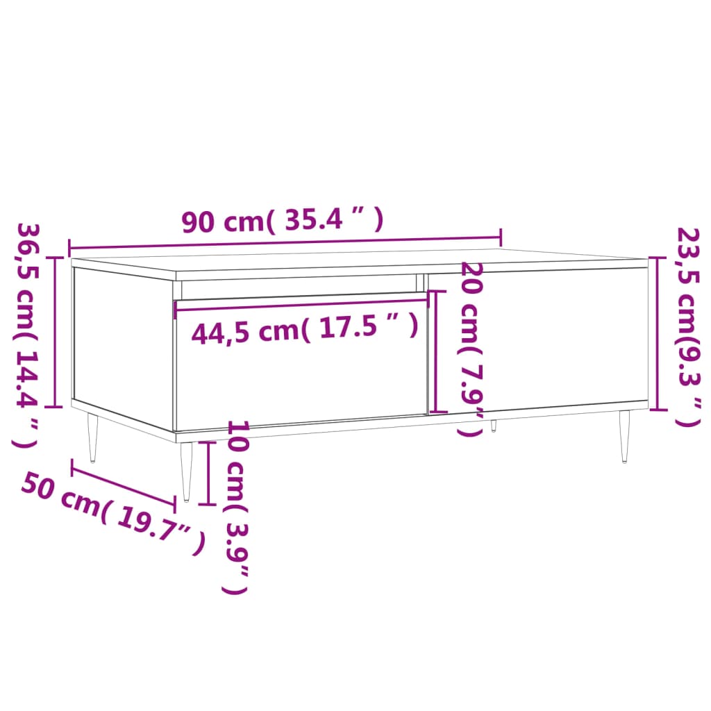 Mesa de centro 90x50x36,5 cm derivados madeira branco brilhante