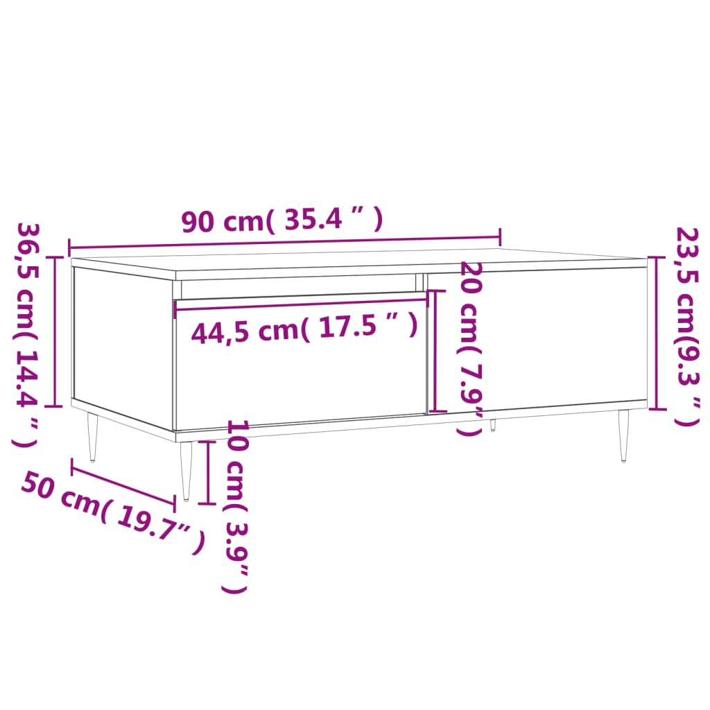 Mesa de centro 90x50x36,5 cm derivados madeira cinzento sonoma