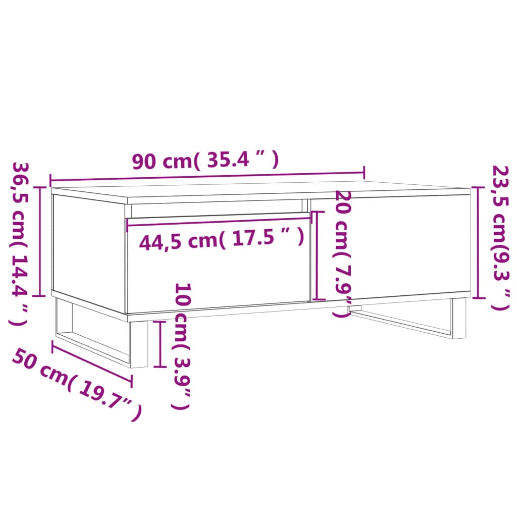 Mesa de centro 90x50x36,5 cm derivados de madeira branco