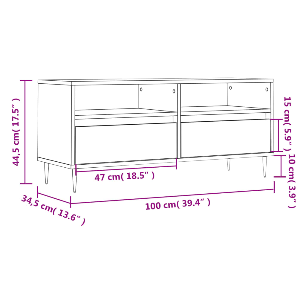 Móvel de TV 100x34,5x44,5 cm derivados de madeira branco