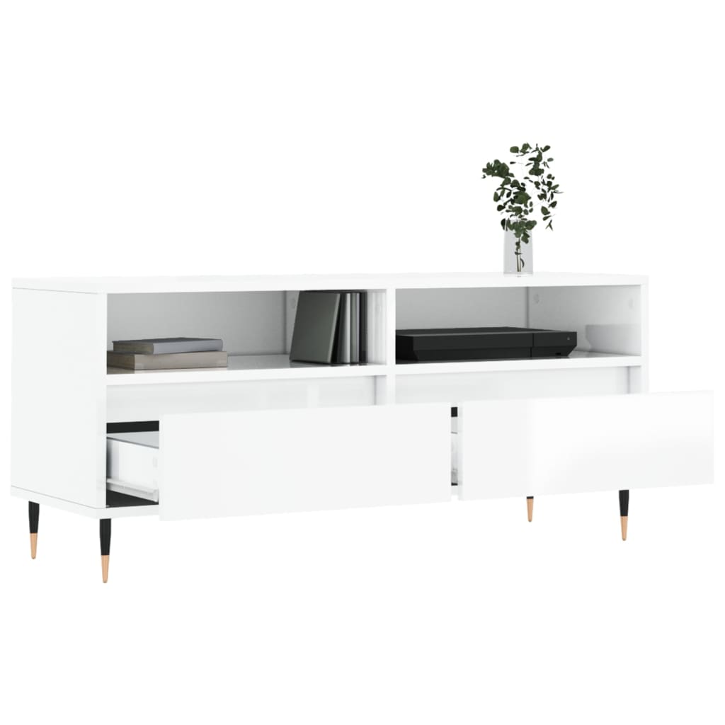 Móvel p/ TV 100x34,5x44,5 cm derivados madeira branco brilhante