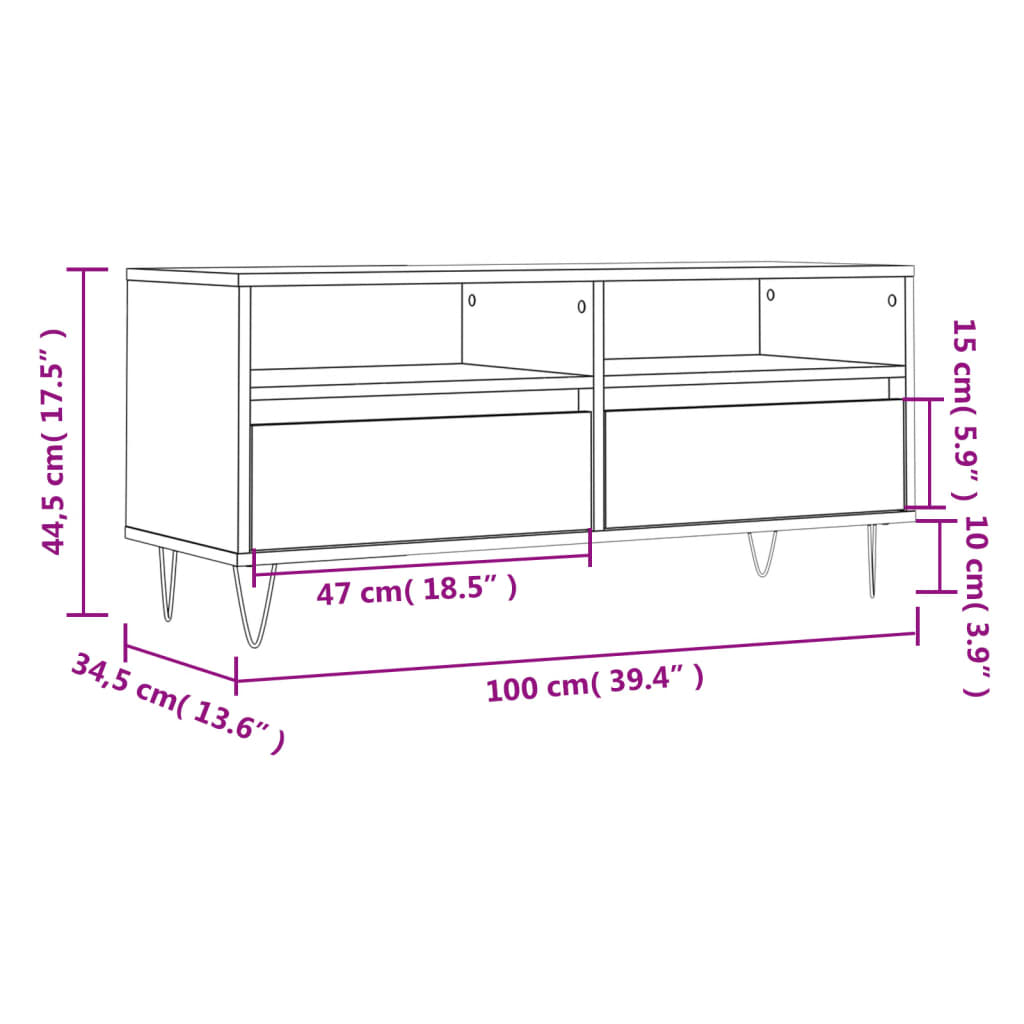 Móvel p/ TV 100x34,5x44,5 cm derivados madeira branco brilhante