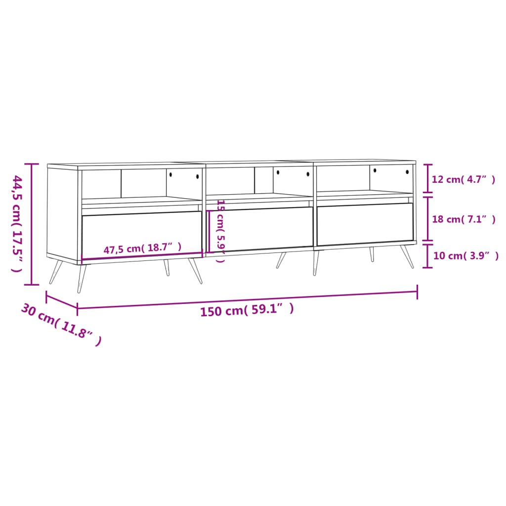 Móvel de TV 150x30x44,5 cm derivados de madeira cinzento sonoma