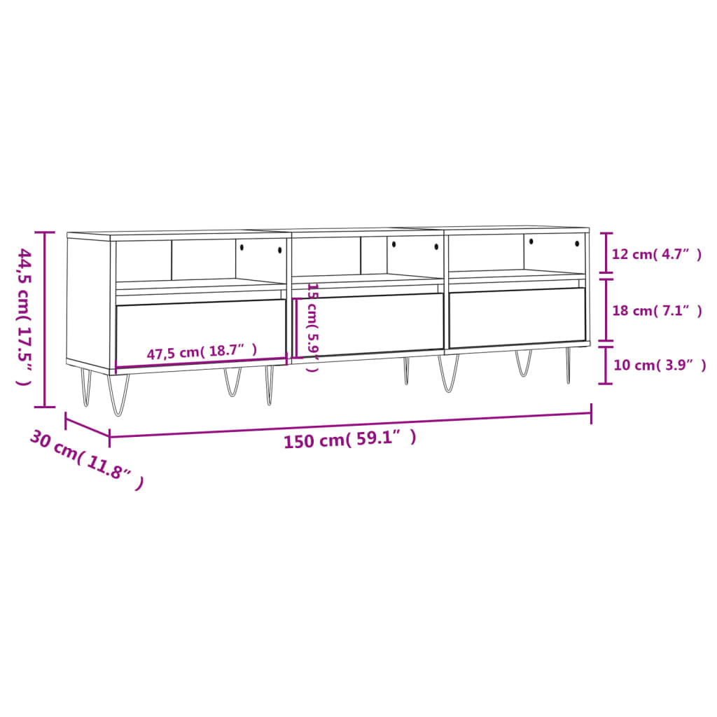 Móvel de TV 150x30x44,5 cm derivados madeira branco brilhante