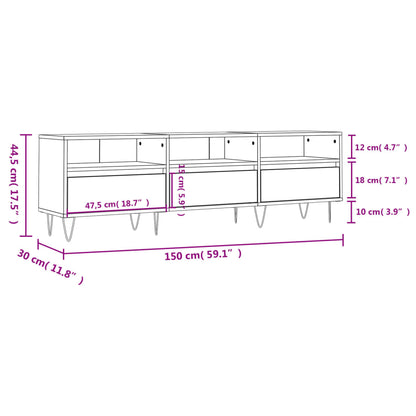 Móvel de TV 150x30x44,5 cm derivados madeira branco brilhante