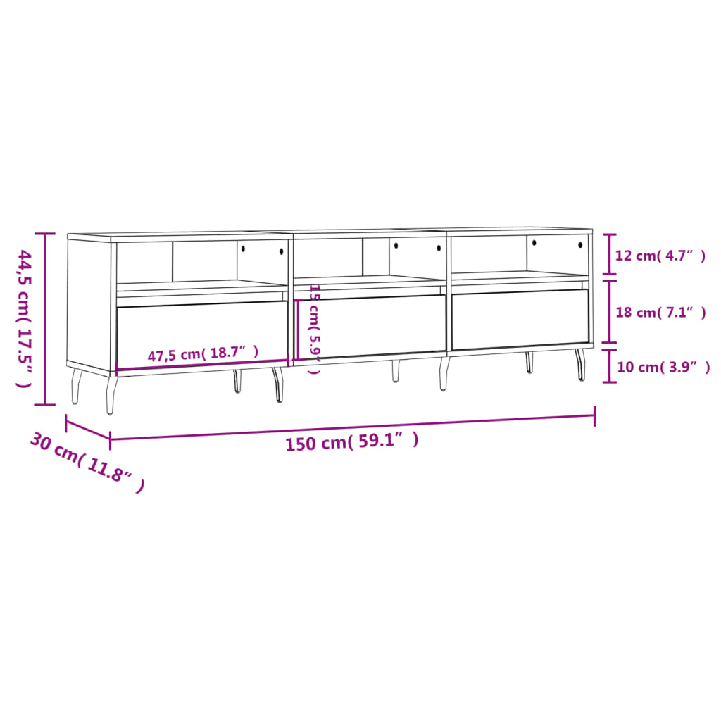 Móvel de TV 150x30x44,5 cm derivados de madeira cinzento sonoma