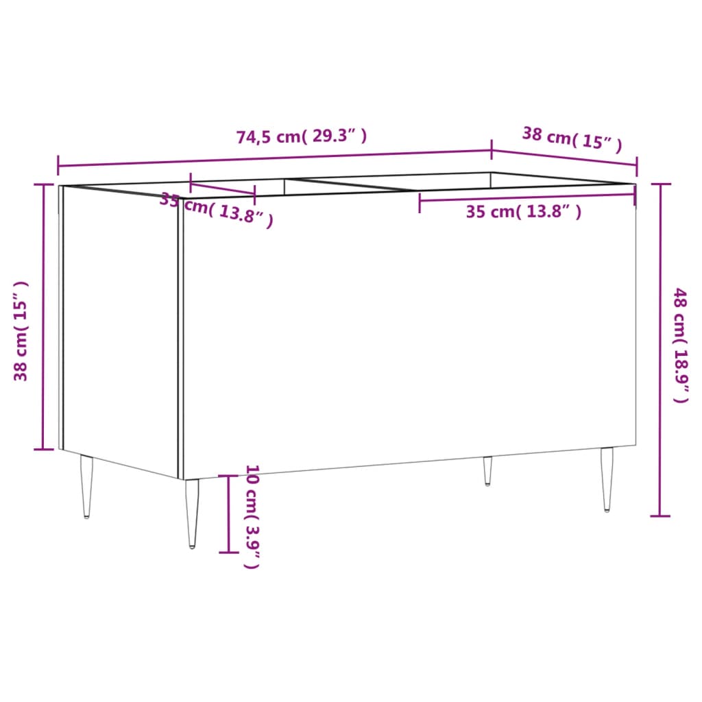 Armário para discos 74,5x38x48 cm derivados de madeira preto