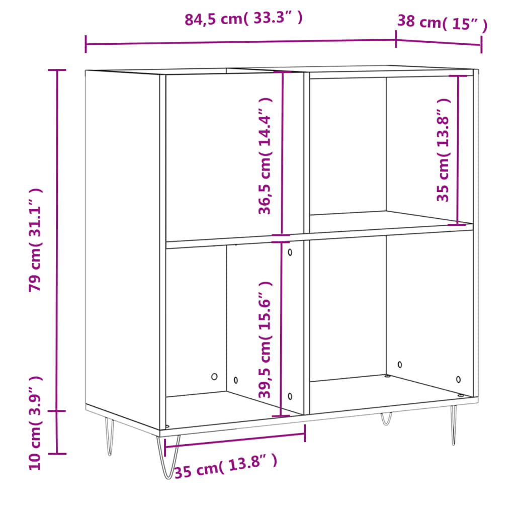 Armário para discos 84,5x38x89 cm derivados de madeira branco