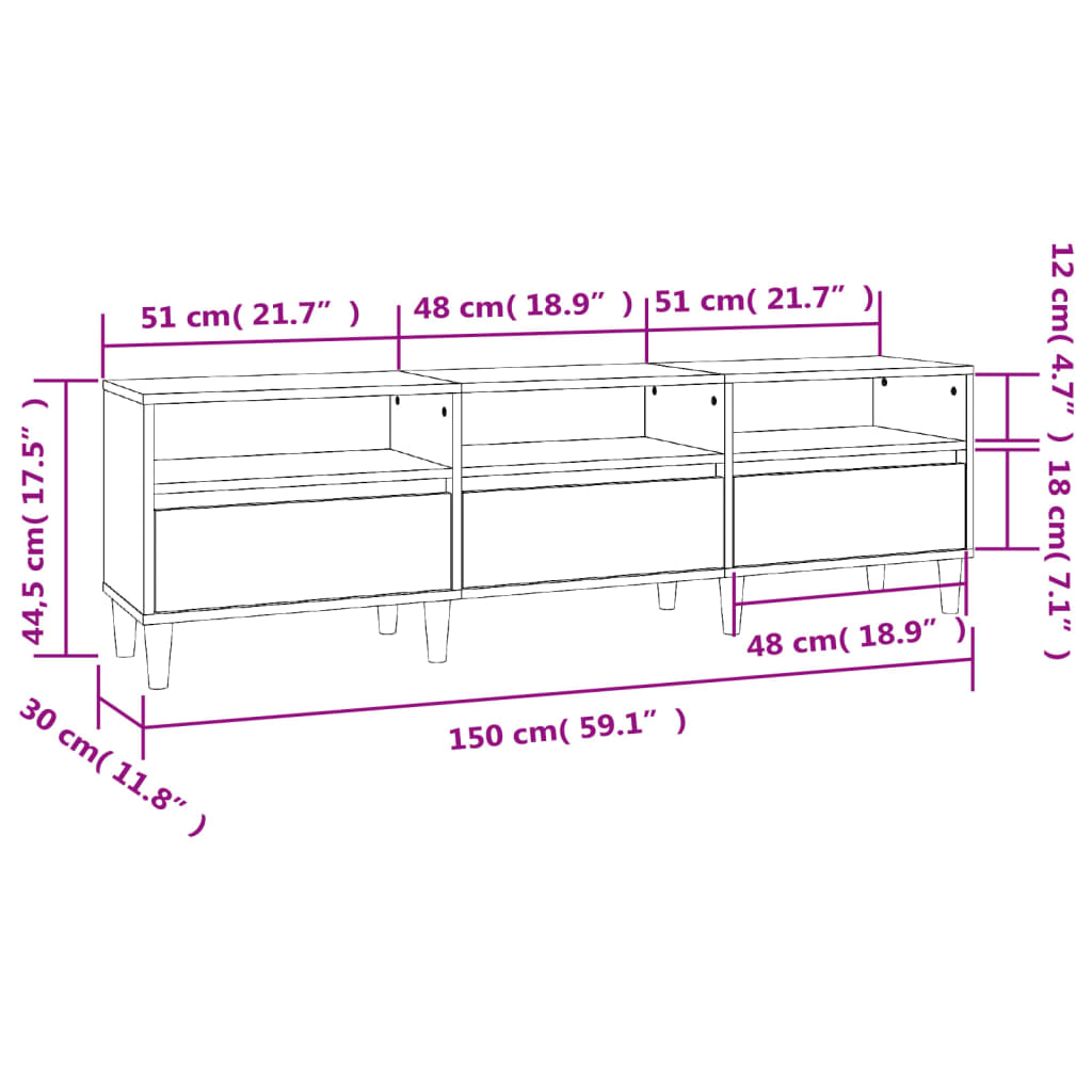 Móvel de TV 150x30x44,5 cm derivados de madeira branco