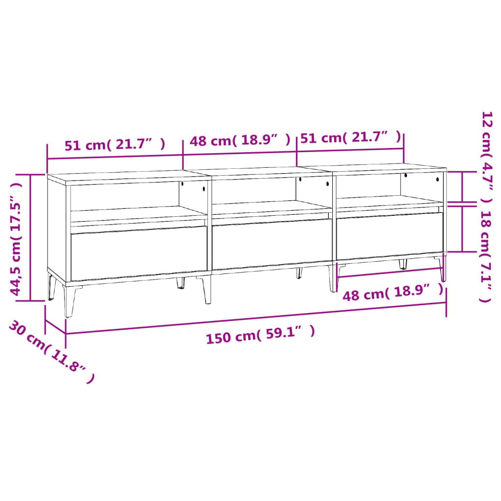 Móvel de TV 150x30x44,5 cm derivados de madeira cinzento sonoma