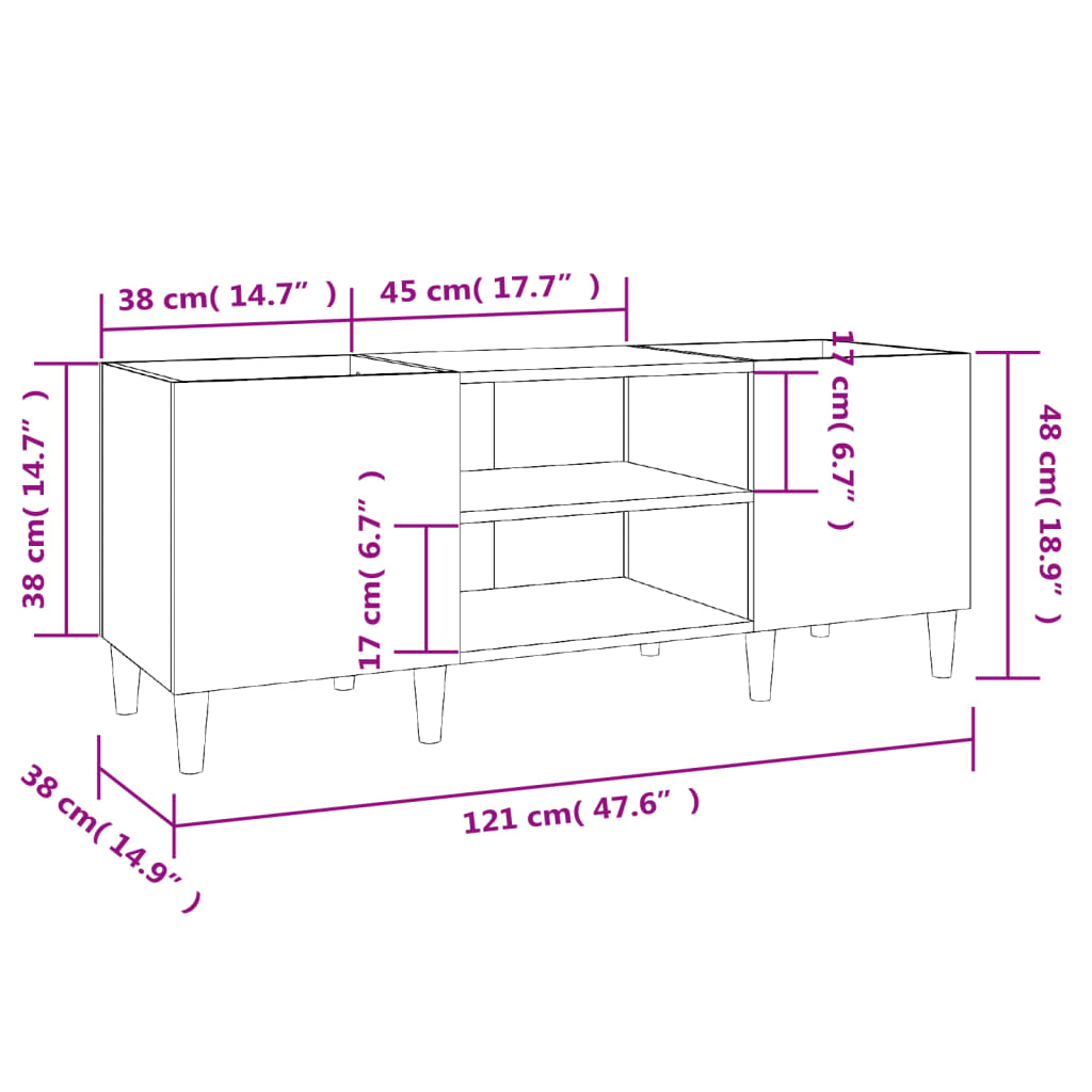 Armário p/ discos 121x38x48 derivados madeira cinzento sonoma