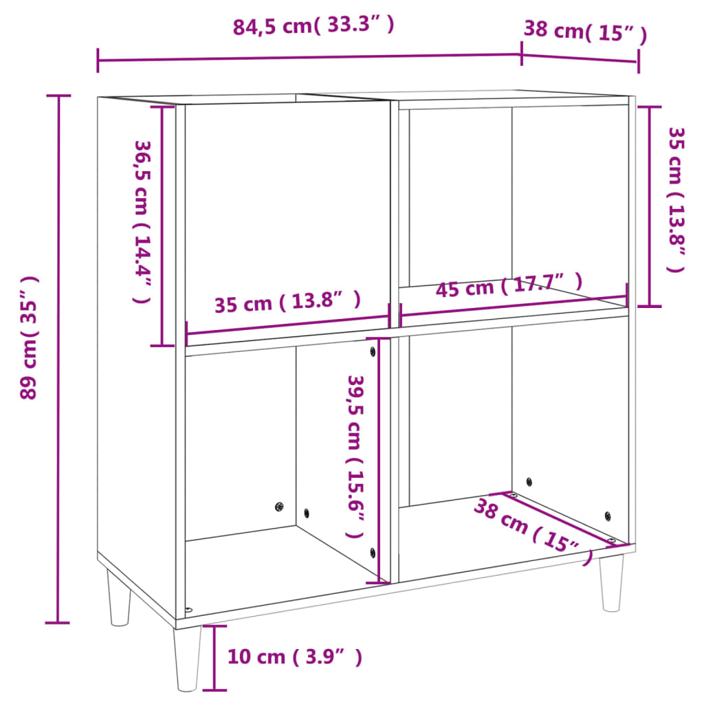 Armário para discos 84,5x38x89 cm derivados de madeira preto