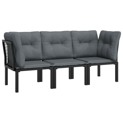 3 pcs conjunto lounge de jardim vime PE preto e cinzento