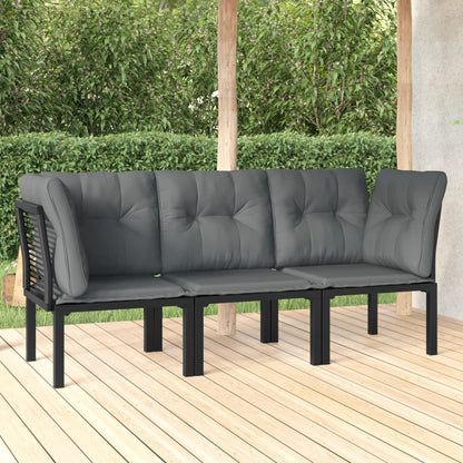 3 pcs conjunto lounge de jardim vime PE preto e cinzento