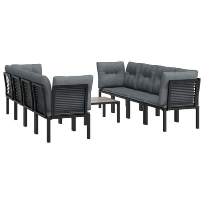 9 pcs conjunto lounge de jardim vime PE preto e cinzento